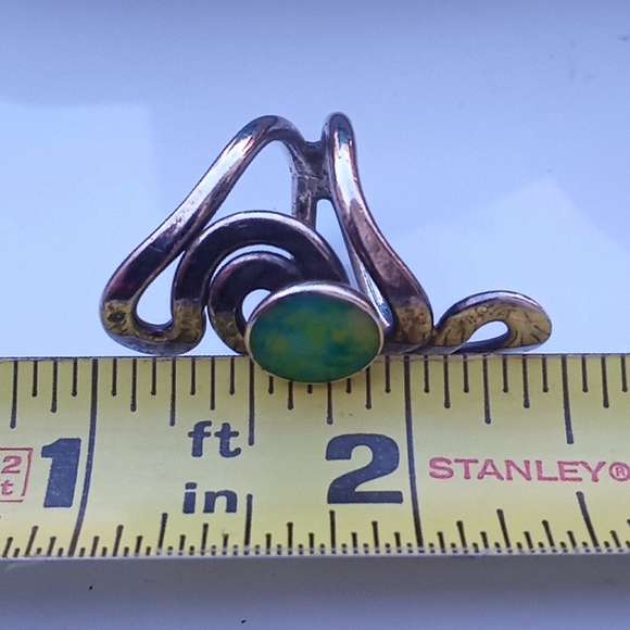 VINTAGE Artisan 925 Silver Green Stone Ring Unique *SALE PRICE THRU  FEB.19 ONLY - Picture 13 of 16